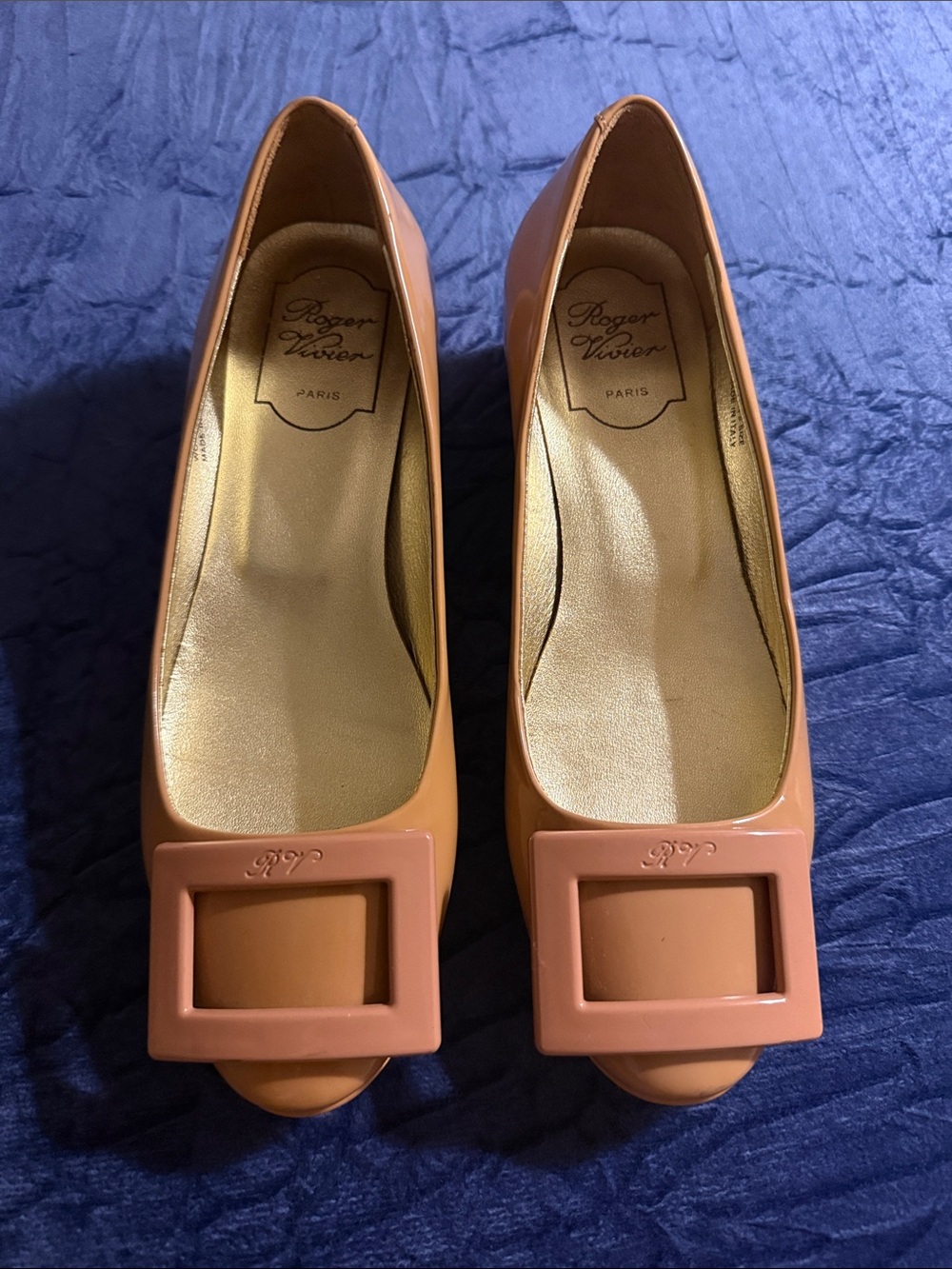 Roger Vivier Coral Patent Buckle Peep-Toe Pumps